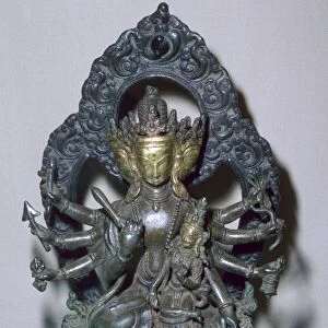 A bronze statuette of Bodhisattva Manjunatha, a Nepalese deity
