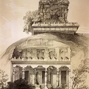 Cave with Structural Vimana, Mahavellipore. Artist: Thomas Colman Dibdin
