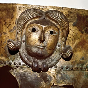 Celtic human head on Bronze cauldron, Rynkeby Bog, Denmark, 4th century BC