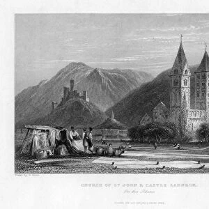 Church of St John and Castle Lahneck on the Rhine, 1838. Artist: R Wallis