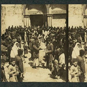 The consecration of Easter Eggs on Easter before the Church of the Holy Sepulchre (Stereograph), 1913