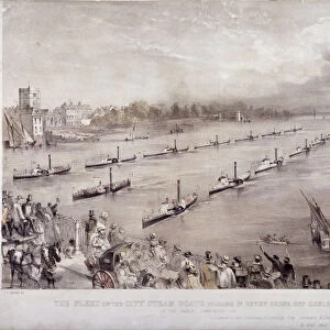 The fleet of the City steamboats passing in review order off Chelsea, London, c1860