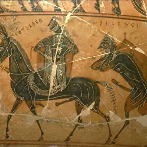 Detail of Francois Vase, Hephaestus, on a mule, followed by Silenus, c6th century BC. Artists: Ergotimos, Kleitias