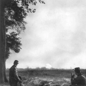 French soldiers watching artillery fire, 1st Battle of the Marne, France, 5-12 September 1914
