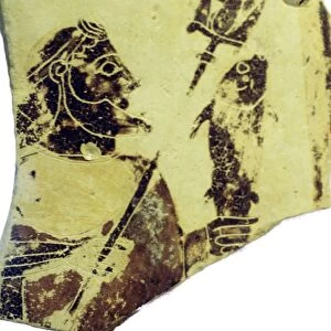 A Greek pottery fragment with the image of Poseidon