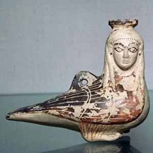 Greek terracotta in the shape of a siren, c570BC