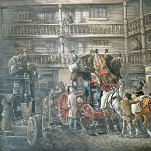 Inn yard with Mail Coach preparing to leave, c1840