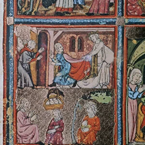 Joseph and Potiphars wife andJoseph in prison interpreting dreams, 14th century