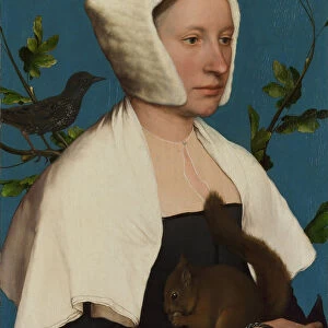 A Lady with a Squirrel and a Starling (Anne Lovell?), c. 1527. Artist: Holbein, Hans, the Younger (1497-1543)