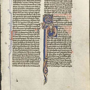 Leaf from a Latin Bible: Initial P with St. Paul Holding a Sword... c. 1250. Creator