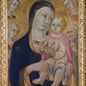 Madonna with Child, Saints Apollonia and Bernardino and four angels, ca 1460. Artist: Sano di Pietro (1406-1481)