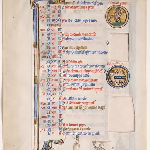 Manuscript Leaf with June Calendar, from a Royal Psalter, 13th century. Creator: Unknown