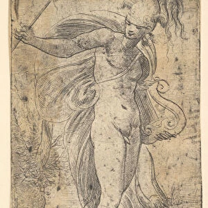 Mercury standing holding a cadecus in his right hand, a lyre in his left, ca. 1536-40