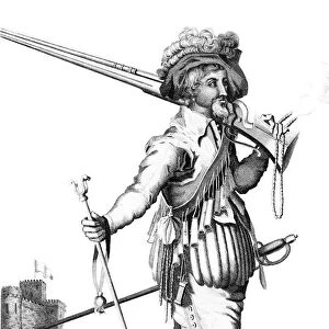 A musketeer on the introduction of fire arms, 1798