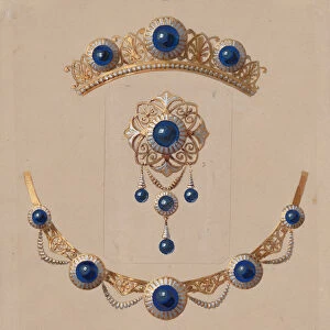 Parure of diadem, brooch and necklace with lapis lazuli and enamel, ca. 1830-70