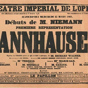Premiere Poster for the opera Tannhauser by Richard Wagner in the Opera de Paris, 1861