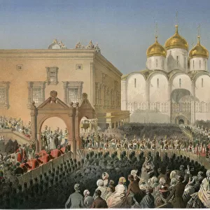 Procession of of Tsarina Alexandra Feodorovna to the Cathedral of the Dormition, Moscow, 1856. Artist: Mihaly Zichy