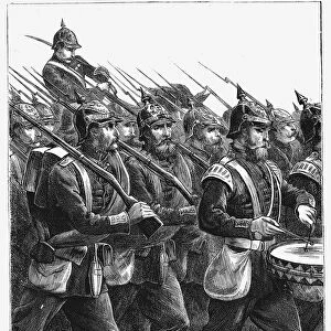 Prussian soldiers on the march, Franco-Prussian War, September 1870