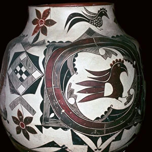 Pueblo pot with a bird design