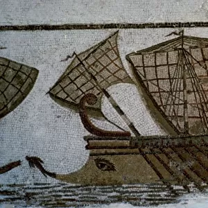 Roman mosaic of a Roman warship, c. 2nd century BC