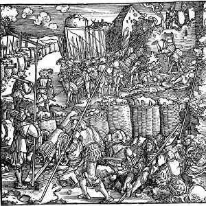 Siege of a fortress. Illustration from the book Phisicke Against Fortune by Petrarch, 1532