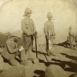 Signallers of the Yorkshire Regiment, New Zealand Hill, South Africa, Boer War, 1900Artist: Underwood & Underwood