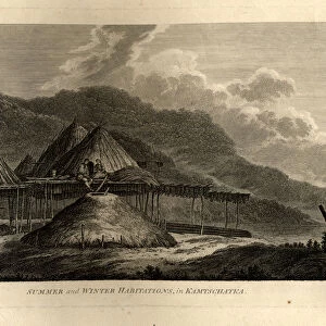 Summer and Winter Habitations in Kamchatka (from the Voyage to the Pacific Ocean), 1785. Artist: Webber, John (1751-1793)