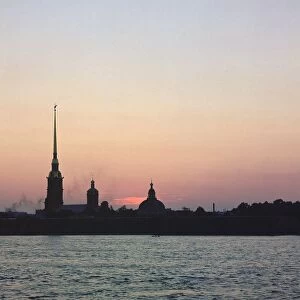 Sunset over the River Neva in St Petersburg