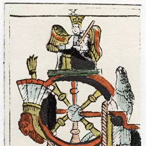 Tarot card of The Wheel of Fortune, Noblet Tarot, 17th century