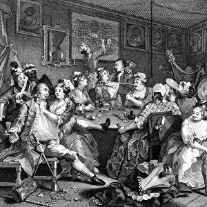 Tavern scene from The Rakes Progress, 1735. Artist: William Hogarth