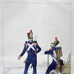 Uniform of artillerymen, France, 1823. Artist: Charles Etienne Pierre Motte