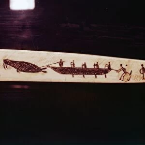 Walrus Hunt, detail of carving on Eskimo snow-knife, walrus ivory, 19th century