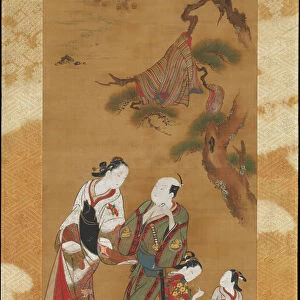 Yukihira and Two Brinemaidens at Suma, 18th century. Creator: Okumura Masanobu