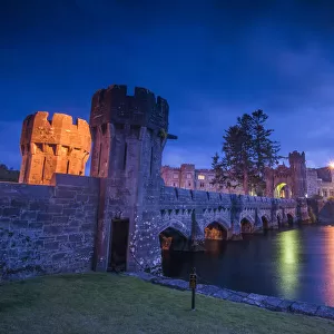 Nighttime at Ashford Castle, a 13th century castle turned into a 5 star luxury hotel, Ireland