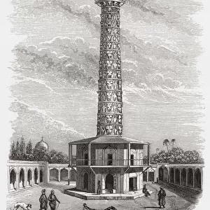 Tower of Horns, Isfahan, Iran, seen here in the 19th century. From Monuments de Tous les Peuples, published 1843