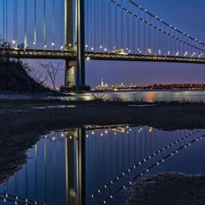 Verazzano-Narrows Bridge At Sunset, Fort Wadsworth; Staten Island, New York, United States Of America