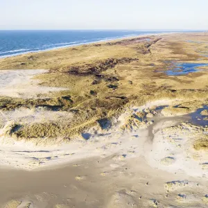 Aerial view of the Slufter Valley and dunes along the North Sea, Texel, Noord-Holland