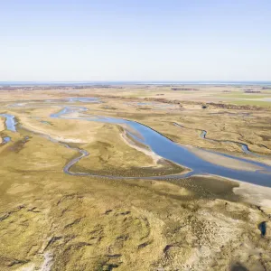 Aerial view of the Slufter Valley, looking out over the island in the direction of