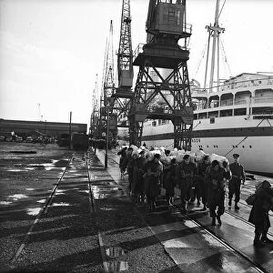 Suez Crisis 1956 Troops walking along quay after having disembarked from "