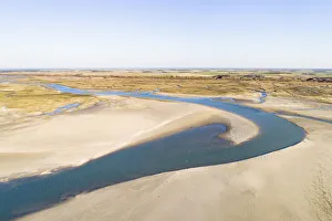 Aerial view of the Slufter Valley, looking out over the island in the direction of