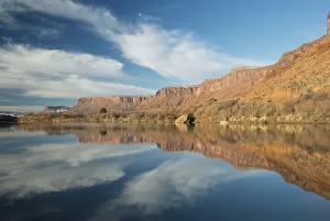 Cliffs reflected in river, Hittle Bottom, Colorado River, near Castle Valley, Utah Cliffs reflected in river, Hittle Bottom, Colorado River, near Castle Valley, Utah