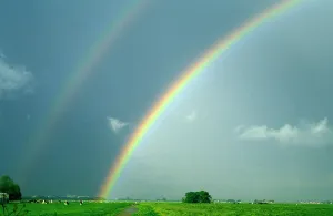Tranquility Prints: Double rainbow over landscape, Europe