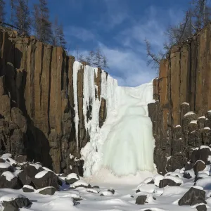Blue Sky Prints: Frozen waterfall, Putorana Plateau, Siberia, Russia
