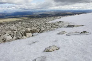 Wide Angle View Prints: Prestholtseter near Geilo (N) mountain landscape with snow and rock covered slopes