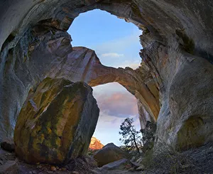 Rock arch at sunrise, La Ventana Arch, El Malpais National Monument, New Mexico Rock arch at sunrise, La Ventana Arch, El Malpais National Monument, New Mexico