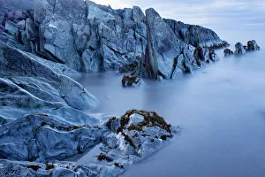 Sedimentary rocks along coast, Batsfjord, Persfjord, Varanger, Finnmark, Norway