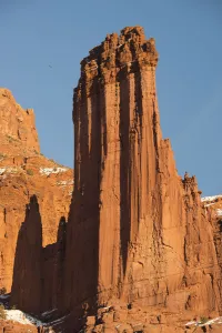 Blue Sky Prints: Sunset on Fisher Towers, near Moab, Utah