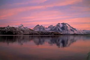 The Torres del Paine Range and the Laguna Verde Lake at dusk, Torres del Paine, Region XII The Torres del Paine Range and the Laguna Verde Lake at dusk, Torres del Paine, Region XII