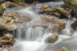 Western Europe Prints: Waterfall with autumnal leaves, Haute-Savoie, France