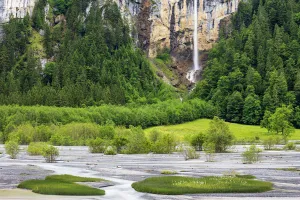 Waterfall Prints: Waterfall and river, Gwindlibachfall, Switzerland